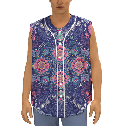 Ornamental Paisley Mandala Print Sleeveless Baseball Jersey