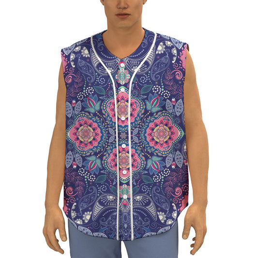 Ornamental Paisley Mandala Print Sleeveless Baseball Jersey