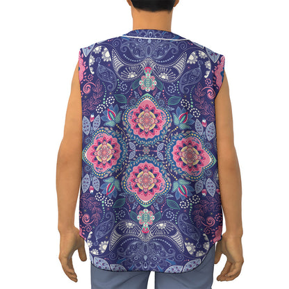 Ornamental Paisley Mandala Print Sleeveless Baseball Jersey