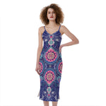 Ornamental Paisley Mandala Print Slim Fit Midi Cami Dress