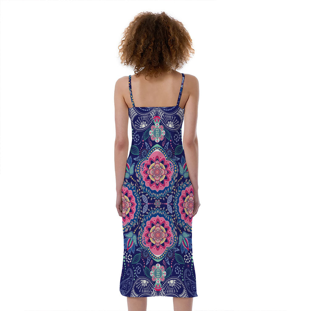 Ornamental Paisley Mandala Print Slim Fit Midi Cami Dress
