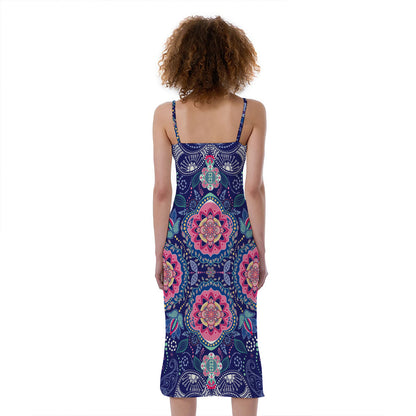 Ornamental Paisley Mandala Print Slim Fit Midi Cami Dress