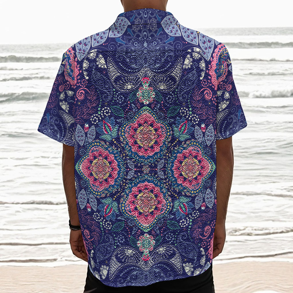Ornamental Paisley Mandala Print Textured Short Sleeve Shirt