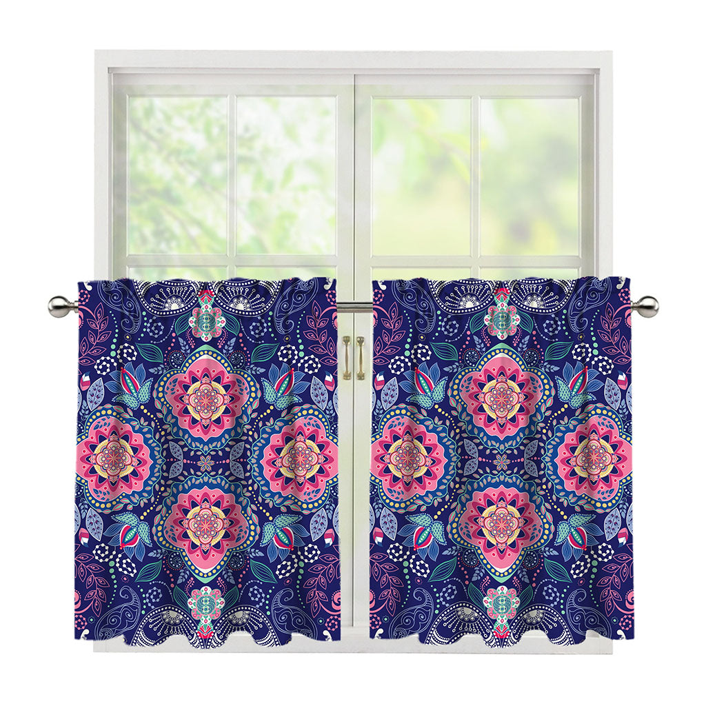Ornamental Paisley Mandala Print Tier Curtains