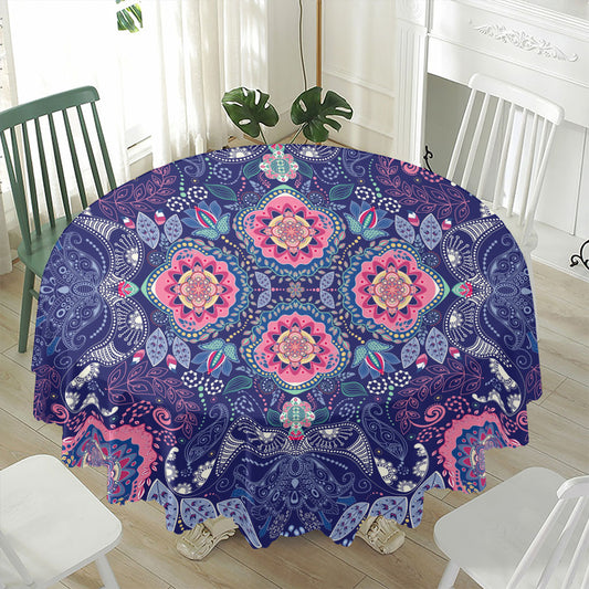 Ornamental Paisley Mandala Print Waterproof Round Tablecloth