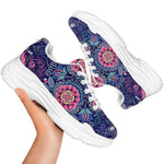 Ornamental Paisley Mandala Print White Chunky Shoes