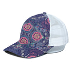 Ornamental Paisley Mandala Print White Mesh Trucker Cap