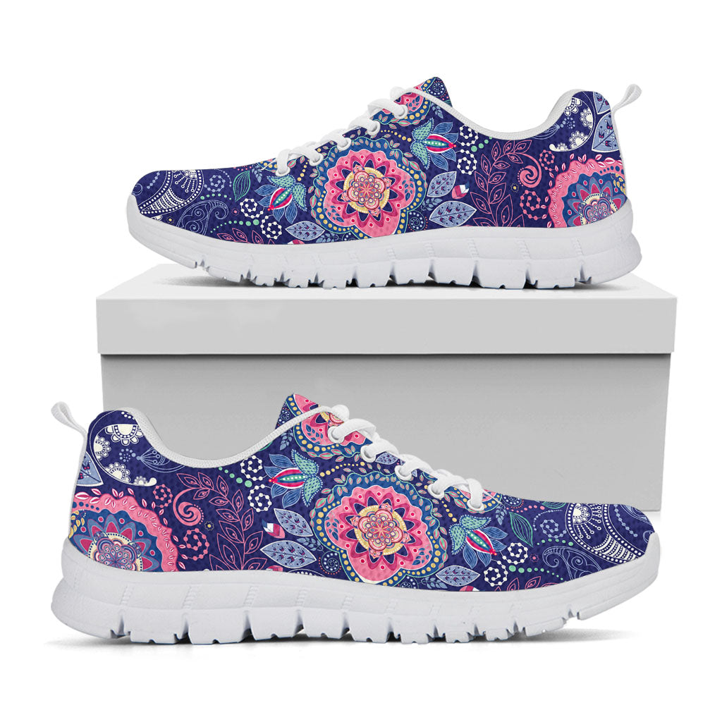 Ornamental Paisley Mandala Print White Running Shoes