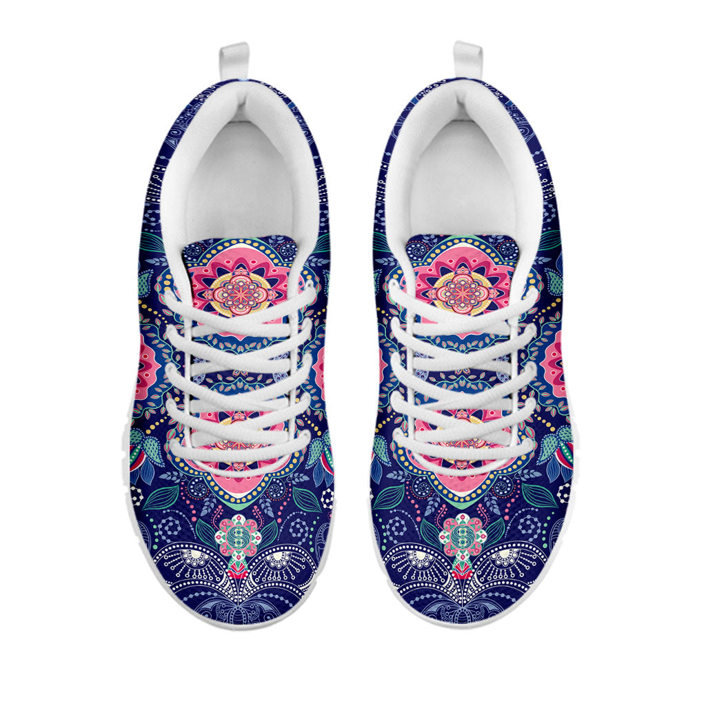 Ornamental Paisley Mandala Print White Running Shoes