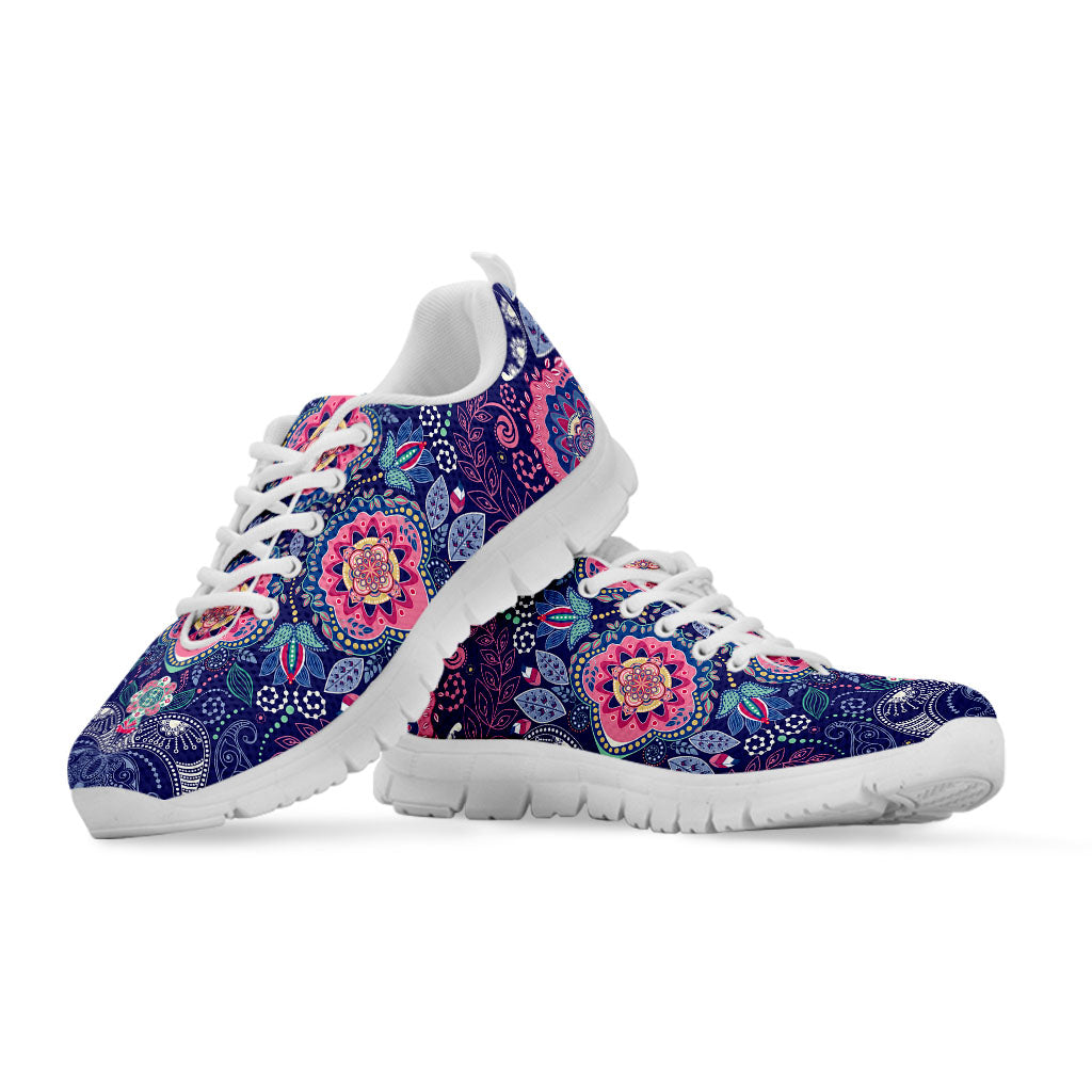 Ornamental Paisley Mandala Print White Running Shoes