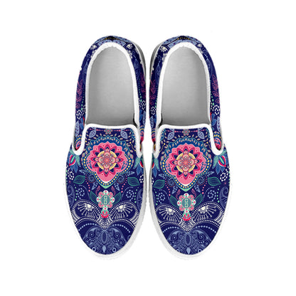 Ornamental Paisley Mandala Print White Slip On Sneakers