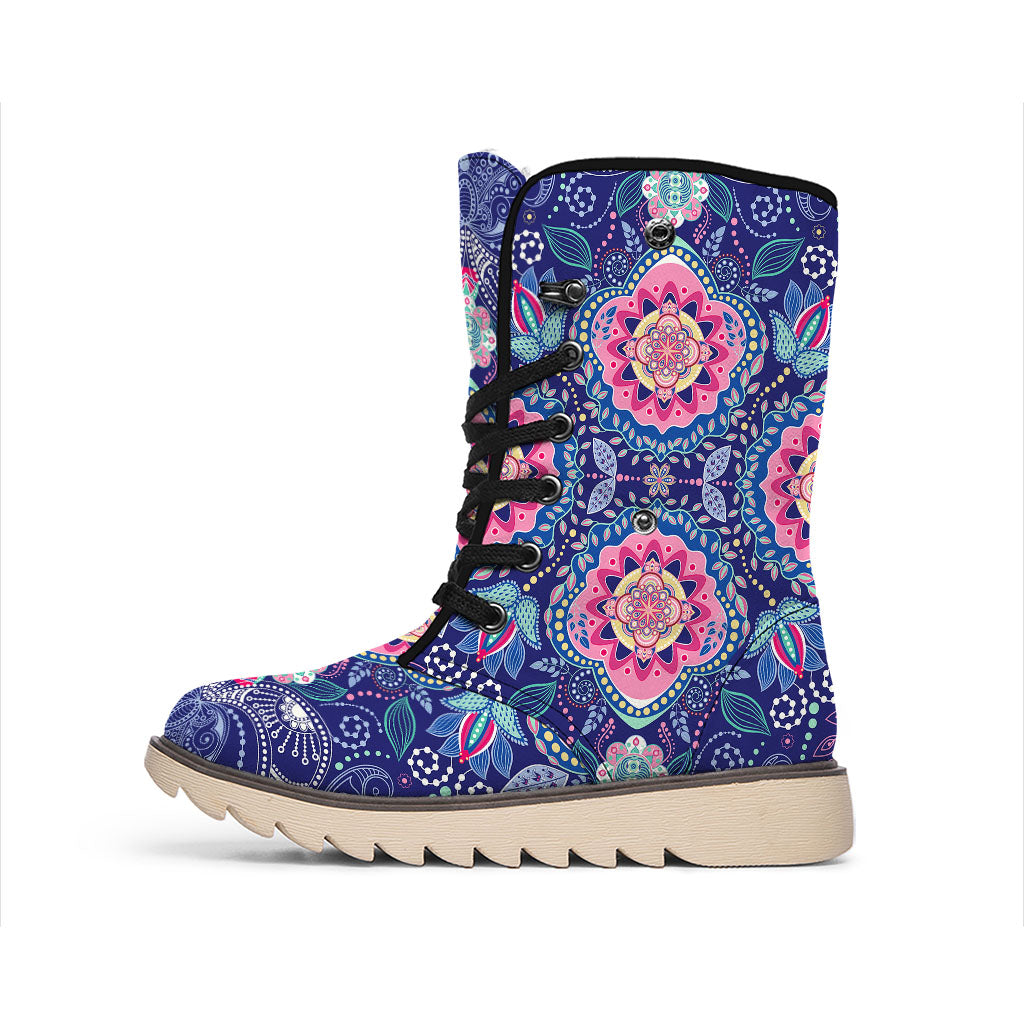 Ornamental Paisley Mandala Print Winter Boots