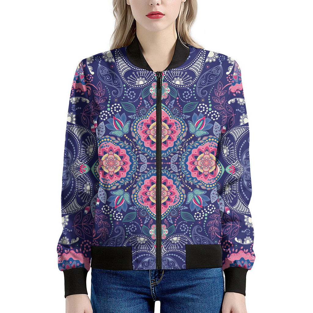 Ornamental Paisley Mandala Print Women's Bomber Jacket