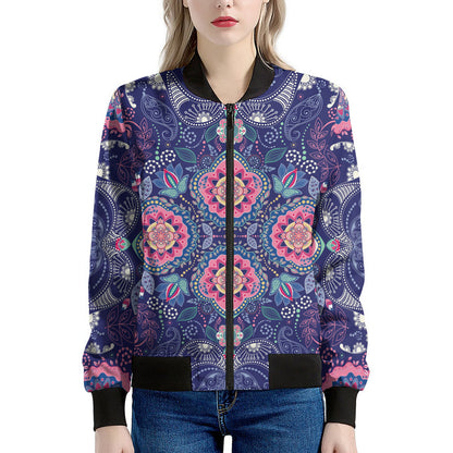 Ornamental Paisley Mandala Print Women's Bomber Jacket