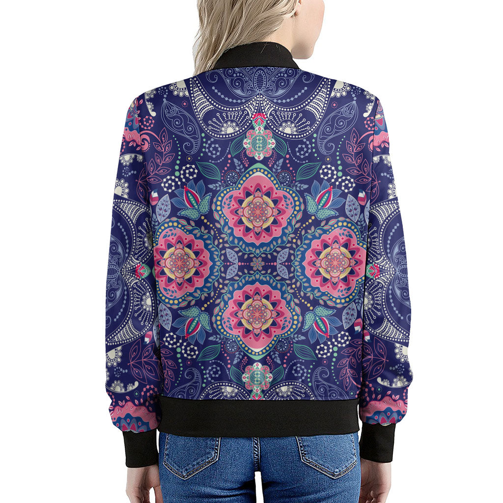 Ornamental Paisley Mandala Print Women's Bomber Jacket