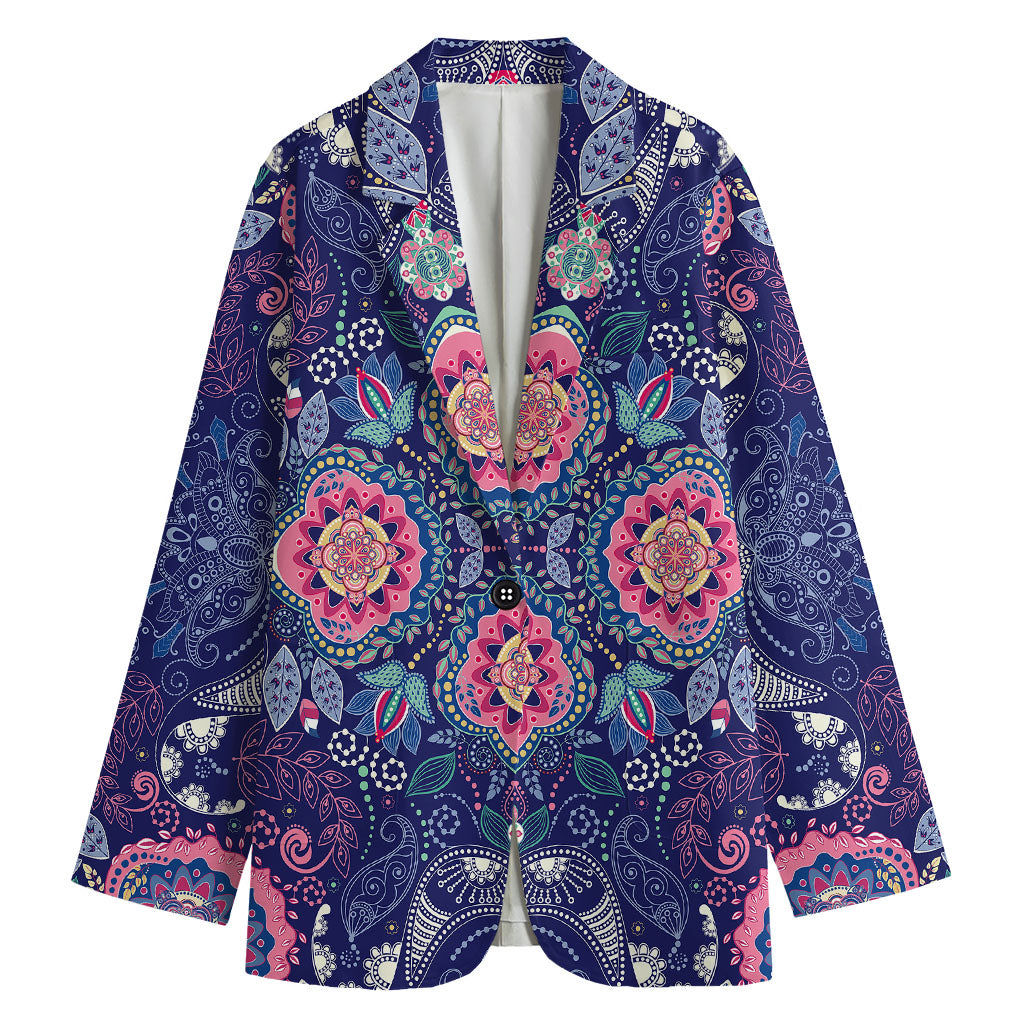 Ornamental Paisley Mandala Print Women's Cotton Blazer