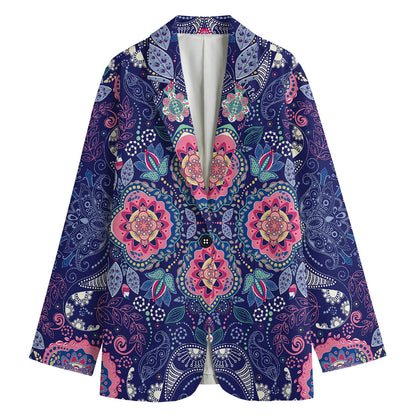 Ornamental Paisley Mandala Print Women's Cotton Blazer