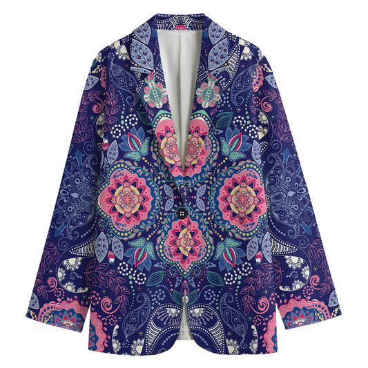 Ornamental Paisley Mandala Print Women's Cotton Blazer