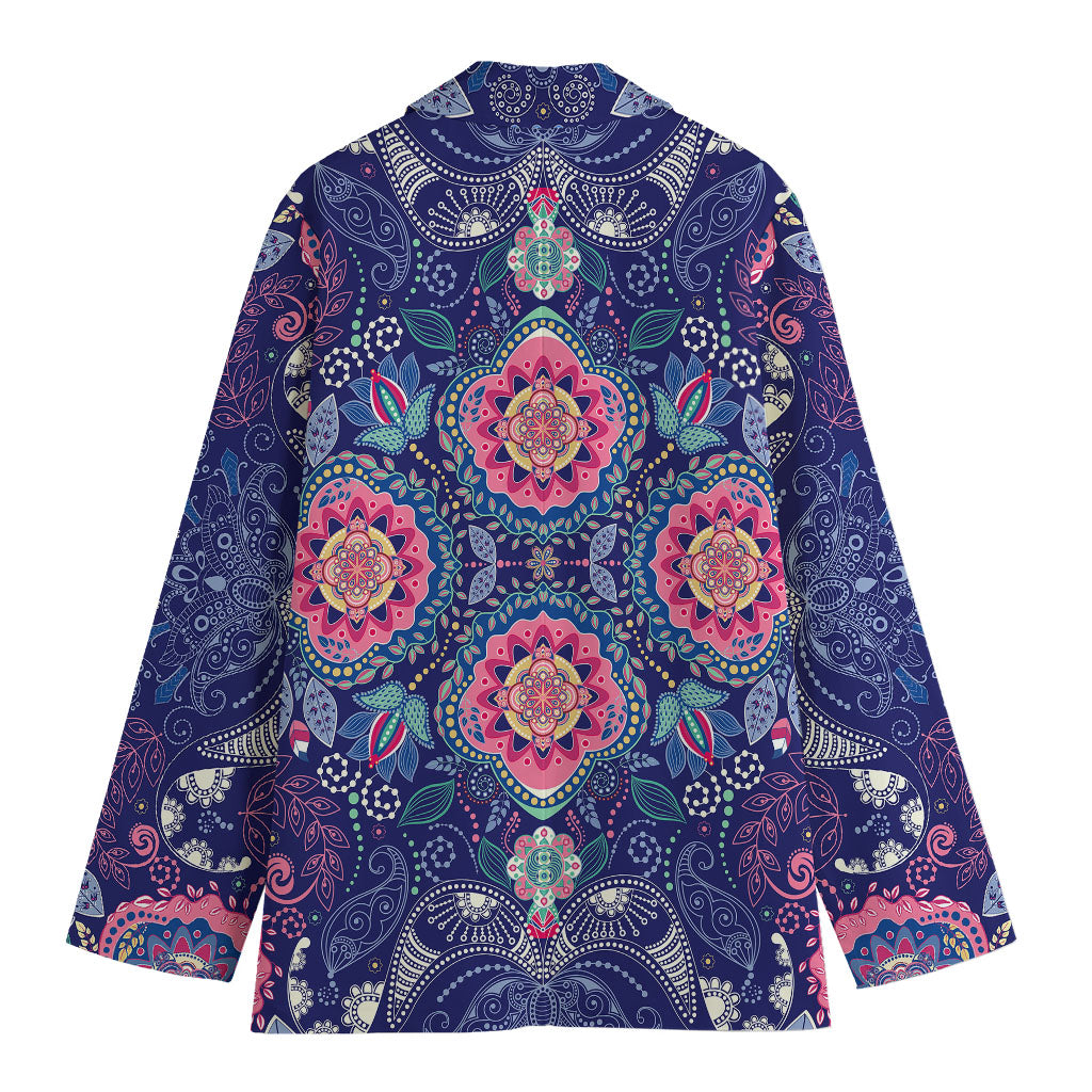 Ornamental Paisley Mandala Print Women's Cotton Blazer