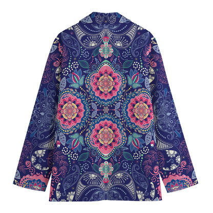 Ornamental Paisley Mandala Print Women's Cotton Blazer