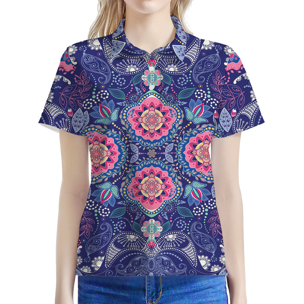Ornamental Paisley Mandala Print Women's Polo Shirt