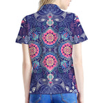 Ornamental Paisley Mandala Print Women's Polo Shirt