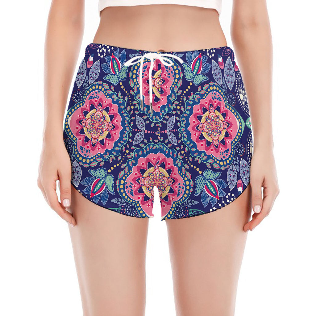 Ornamental Paisley Mandala Print Women's Split Running Shorts