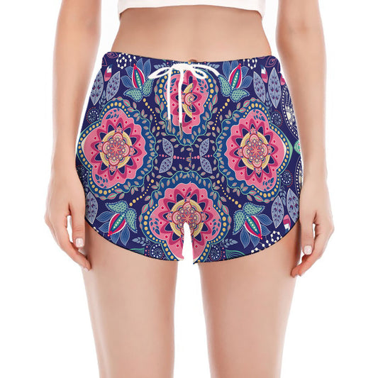 Ornamental Paisley Mandala Print Women's Split Running Shorts