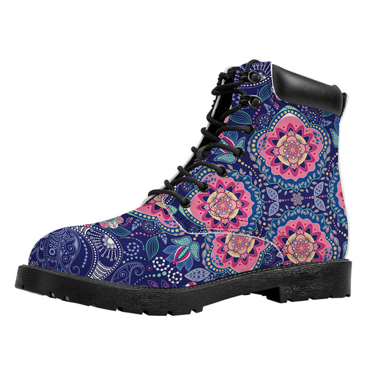Ornamental Paisley Mandala Print Work Boots