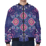 Ornamental Paisley Mandala Print Zip Sleeve Bomber Jacket
