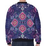 Ornamental Paisley Mandala Print Zip Sleeve Bomber Jacket