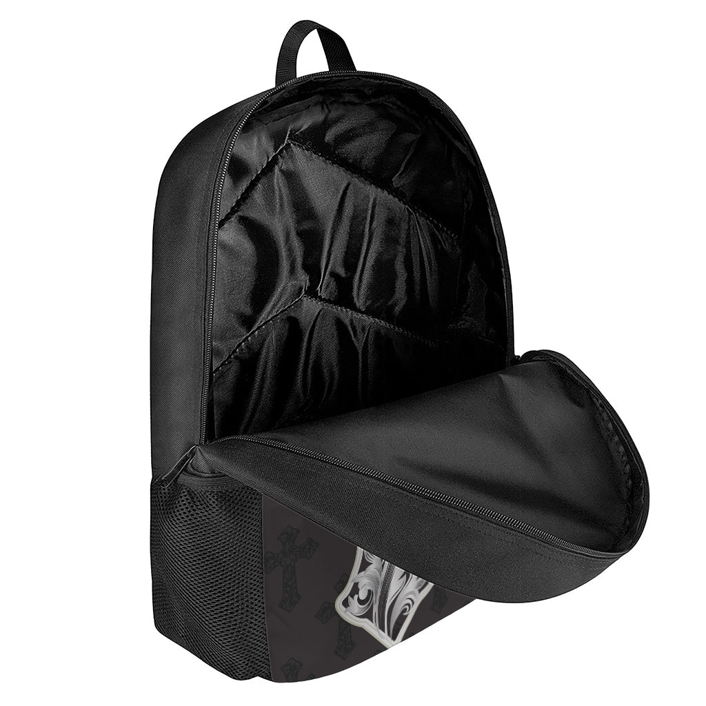 Ornamental Silver Cross Print 17 Inch Backpack
