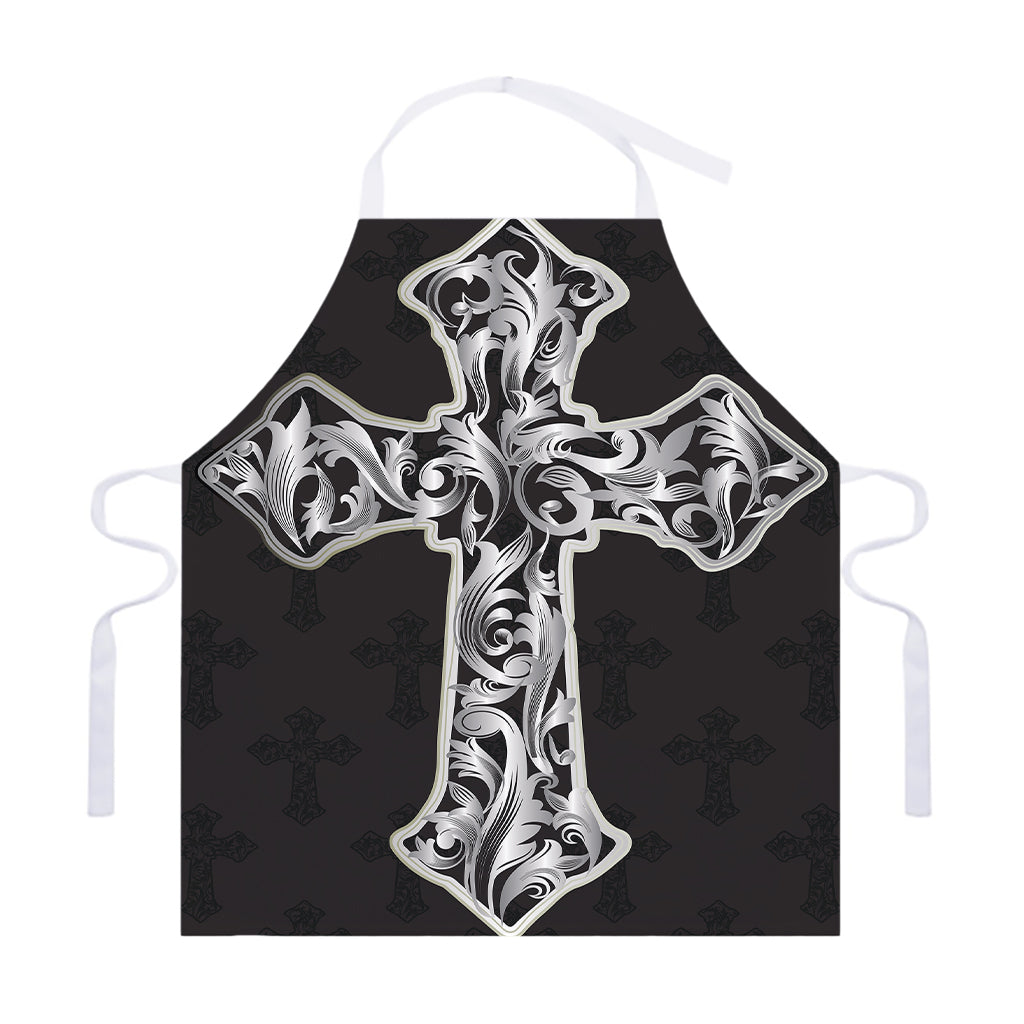 Ornamental Silver Cross Print Adjustable Apron