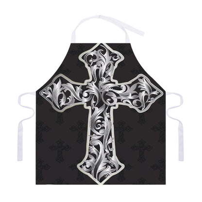 Ornamental Silver Cross Print Adjustable Apron
