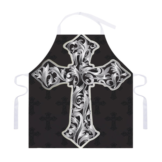 Ornamental Silver Cross Print Adjustable Apron