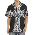 Ornamental Silver Cross Print Aloha Shirt