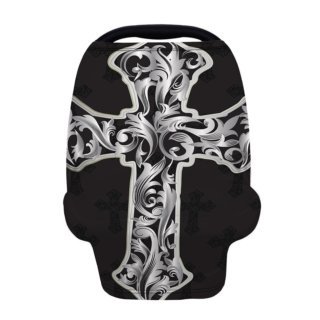Ornamental Silver Cross Print Baby Seat Cover
