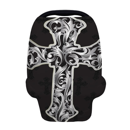 Ornamental Silver Cross Print Baby Seat Cover
