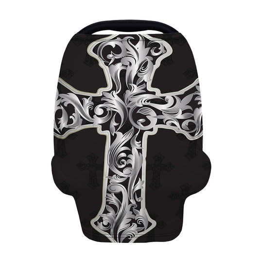 Ornamental Silver Cross Print Baby Seat Cover