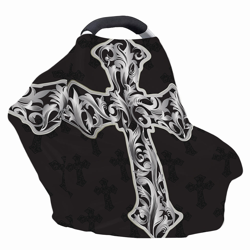 Ornamental Silver Cross Print Baby Seat Cover