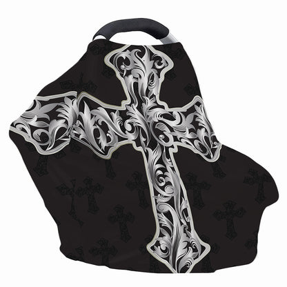 Ornamental Silver Cross Print Baby Seat Cover