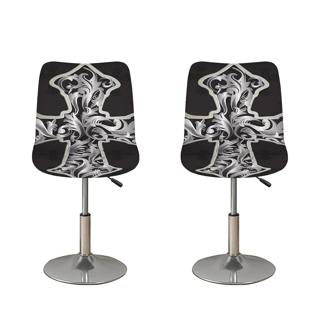 Ornamental Silver Cross Print Bar Stool Covers
