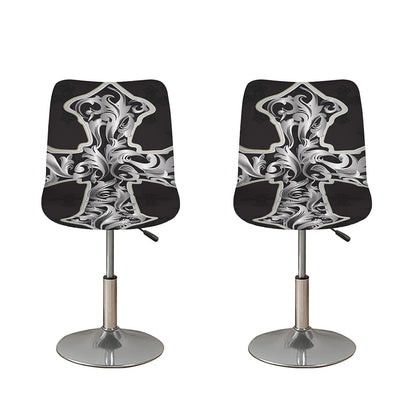 Ornamental Silver Cross Print Bar Stool Covers