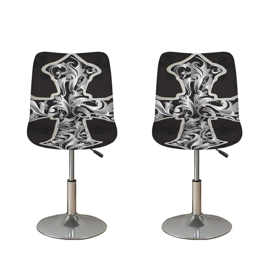 Ornamental Silver Cross Print Bar Stool Covers