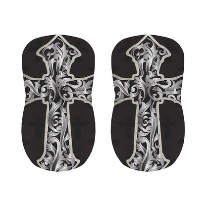Ornamental Silver Cross Print Bar Stool Covers