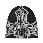 Ornamental Silver Cross Print Beanie