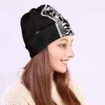 Ornamental Silver Cross Print Beanie