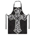 Ornamental Silver Cross Print Bib Apron With Pocket