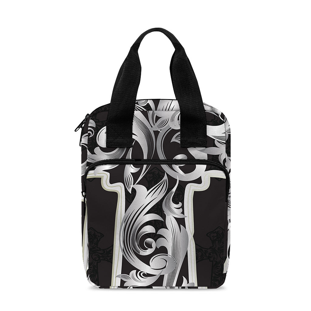 Ornamental Silver Cross Print Bible Tote Bag