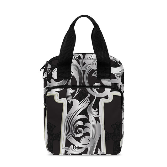 Ornamental Silver Cross Print Bible Tote Bag